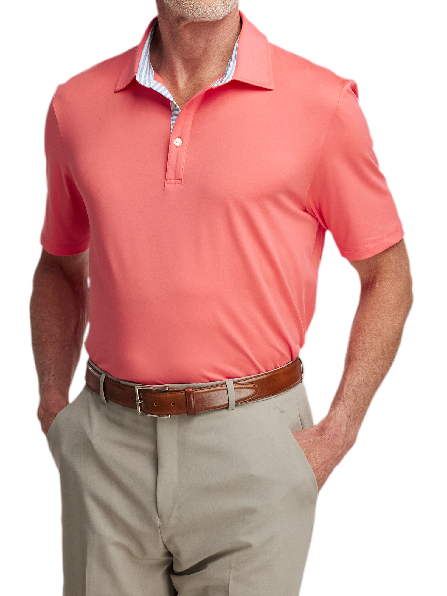 Performance Blend Three Button Polo - Bright Coral