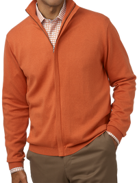 Silk, Cotton & Cashmere Full Zip Sweater - Rust
