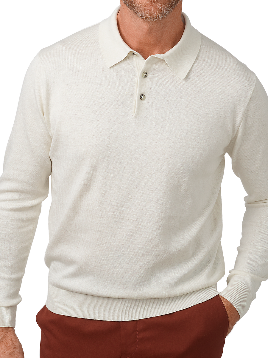 Silk, Cotton & Cashmere Long Sleeve Polo - Cream – Paul Fredrick Silk, Cotton & Cashmere Long Sleeve Polo - Cream – Paul Fredrick
