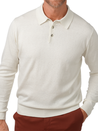 Silk, Cotton & Cashmere Long Sleeve Polo - Cream