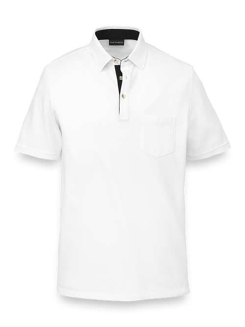 ◆Paul Fredrick コットン 3 つボタン ポロシャツ Cotton Three Button Polo - White – Paul Fredrick