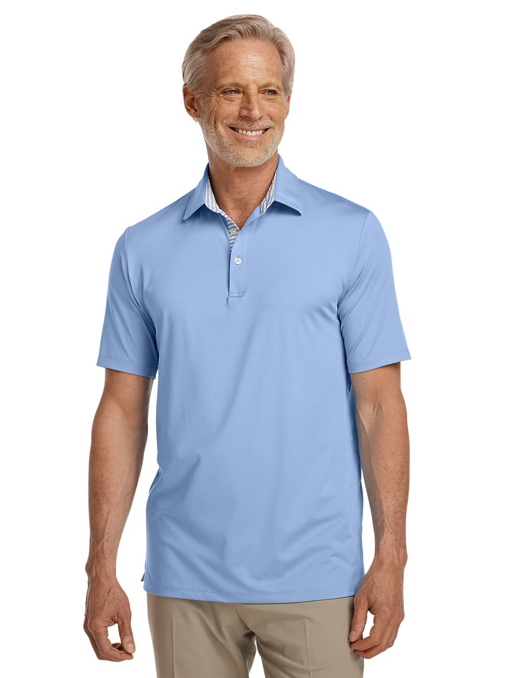 Performance Blend Three Button Polo Light Blue Paul Fredrick