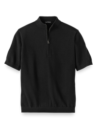 Supima Cotton Zip Mock Neck Sweater - Black