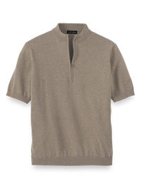 Supima Cotton Zip Mock Neck Sweater - Light Brown