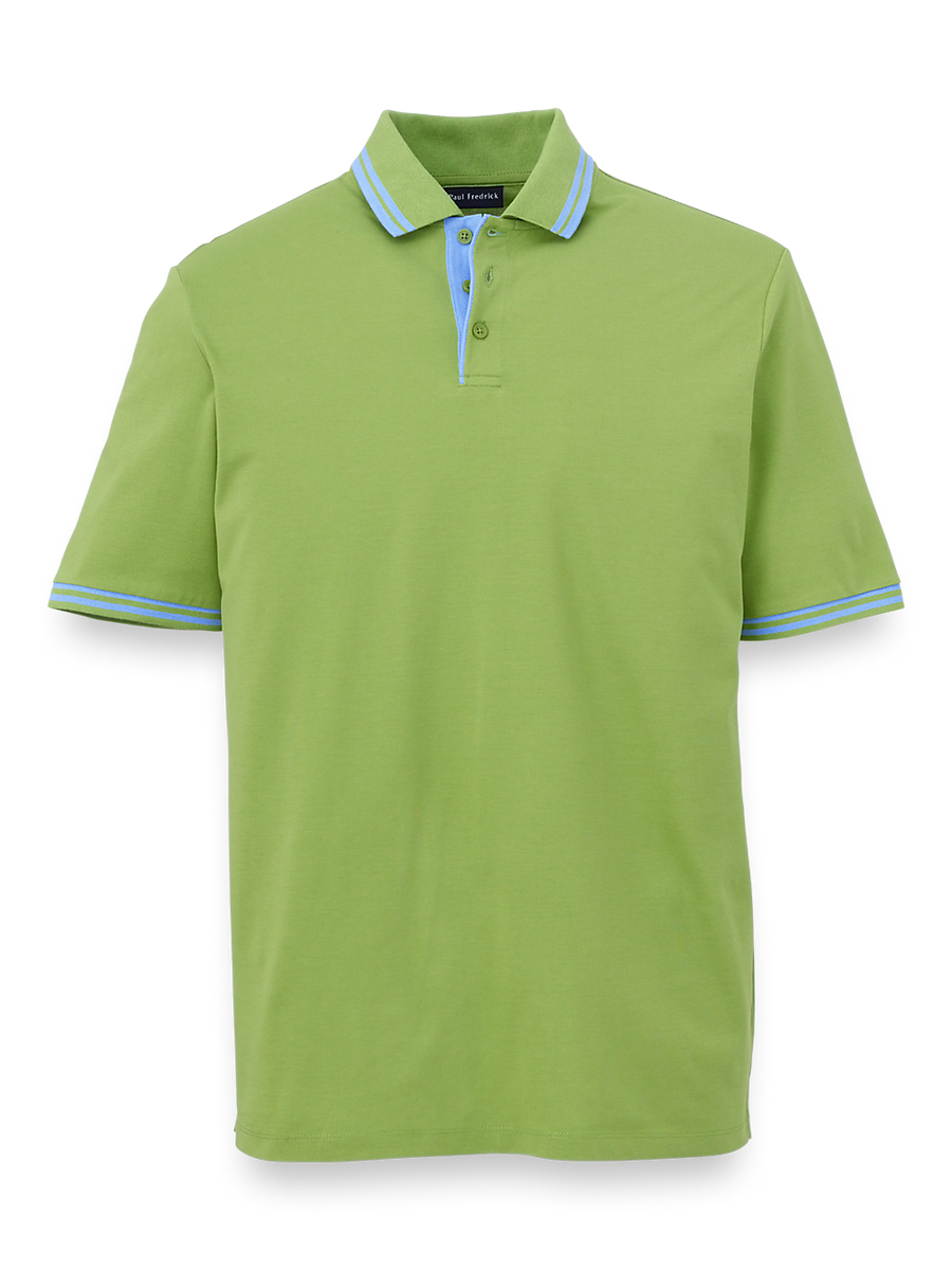Mercerized Cotton Pique Three Button Polo - Green – Paul