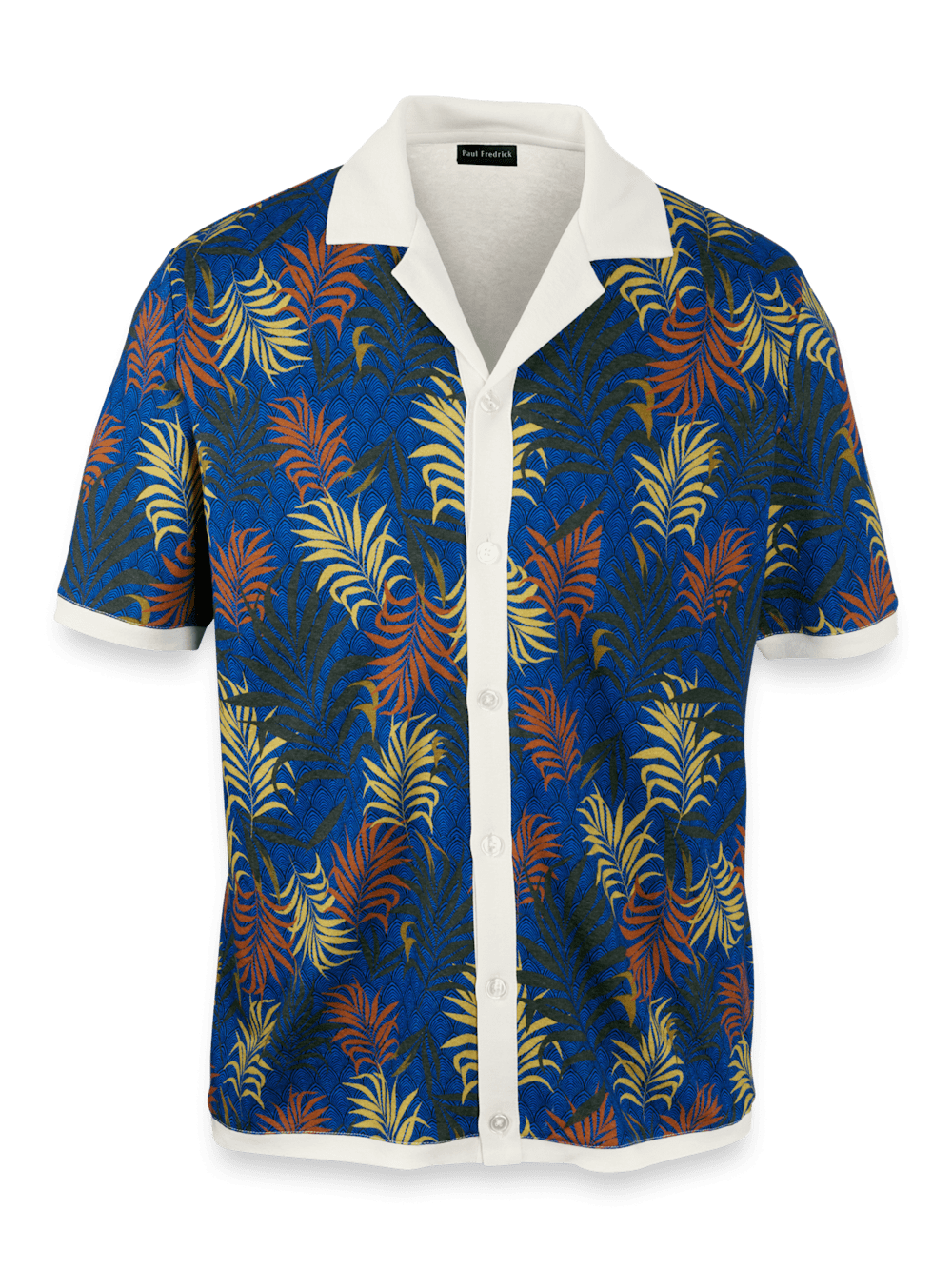 Product Image of Linen Blend Button Front Camp Collar-Blue Multi