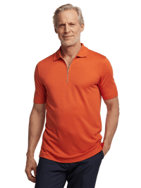 Lyocell Blend Quarter Zip Polo - Rust