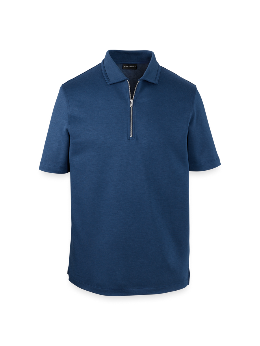 Lyocell Blend Quarter Zip Polo - Navy – Paul Fredrick