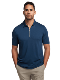 Lyocell Blend Quarter Zip Polo - Navy