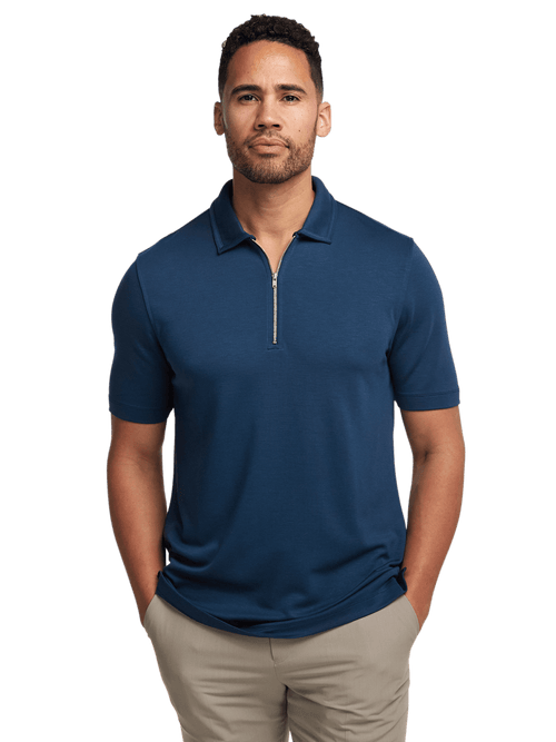 Lyocell Blend Quarter Zip Polo - Navy – Paul Fredrick