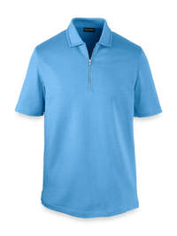 Lyocell Blend Quarter Zip Polo - Blue