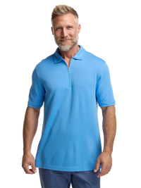 Lyocell Blend Quarter Zip Polo - Blue