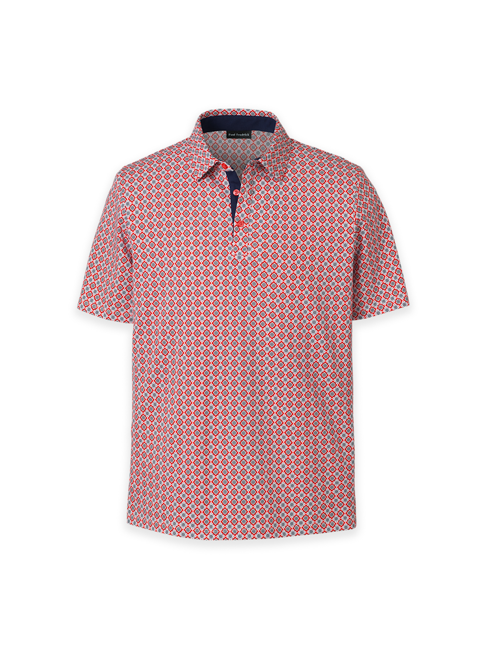 Product Image of Cotton Three Button Polo-Red Multi
