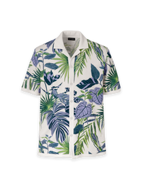 Linen Blend Button Front Camp - White Multi