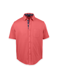Cotton Full Button Front Polo - Coral