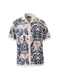Linen Blend Button Front Camp - Navy/pink