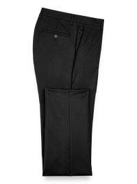 Classic Fit Wool Gabardine Flat Front Pants - Black
