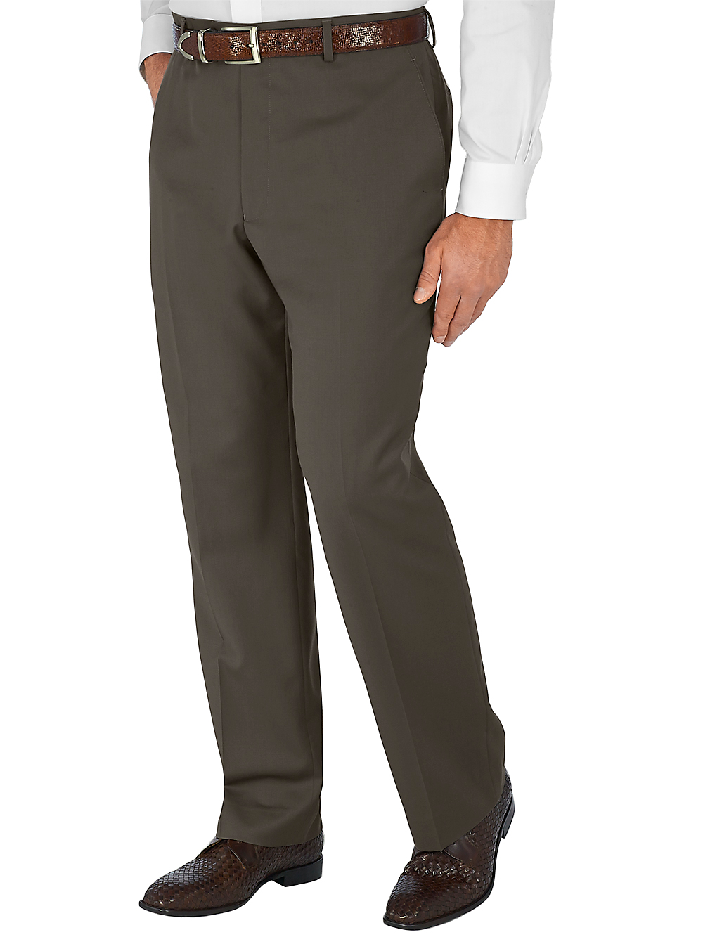 Product Image of Classic Fit Wool Gabardine Flat Front Pants-DARK TAUPE