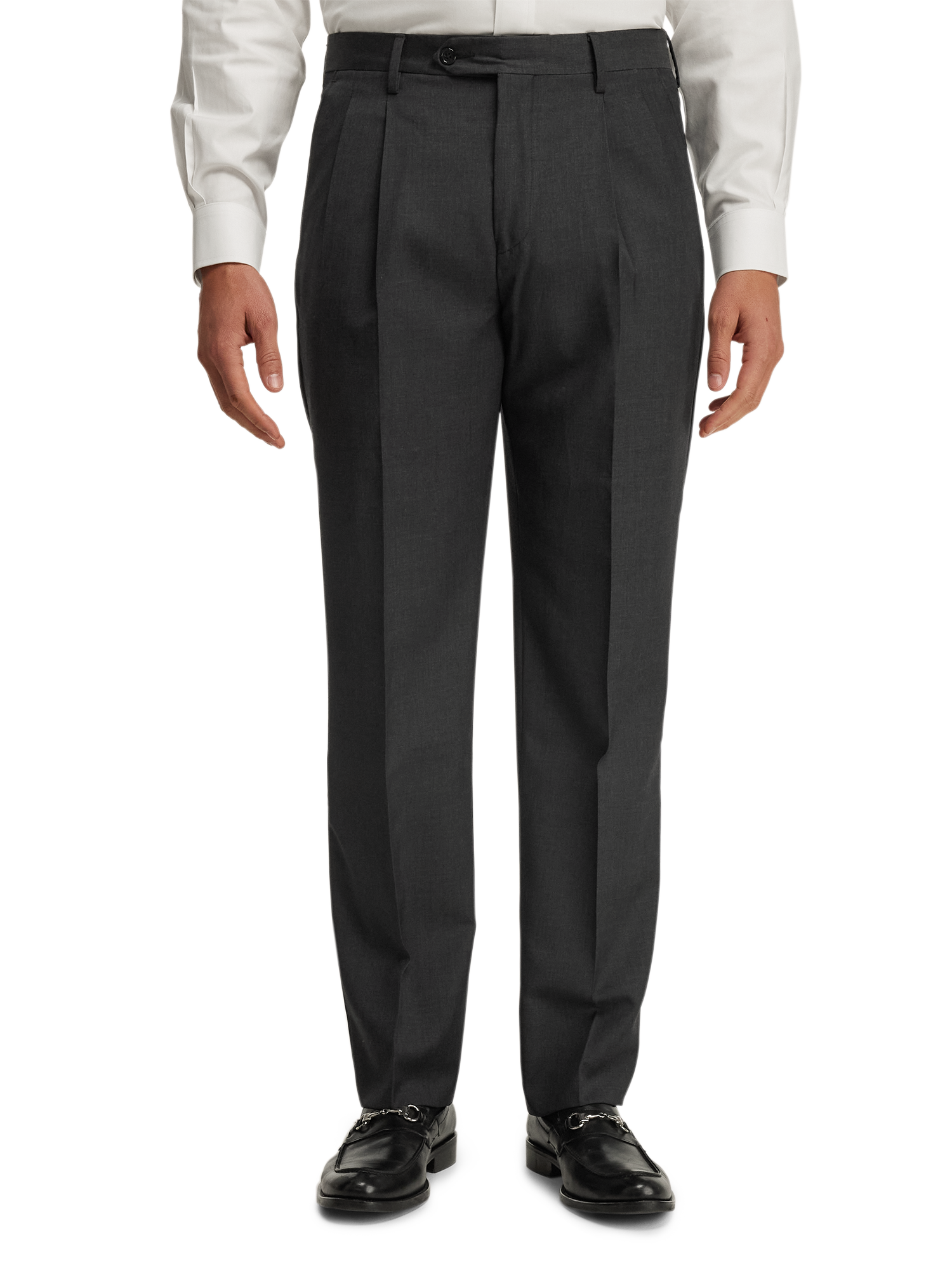 Product Image of Wool Gabardine Pants-Charcoal#model_pleated front