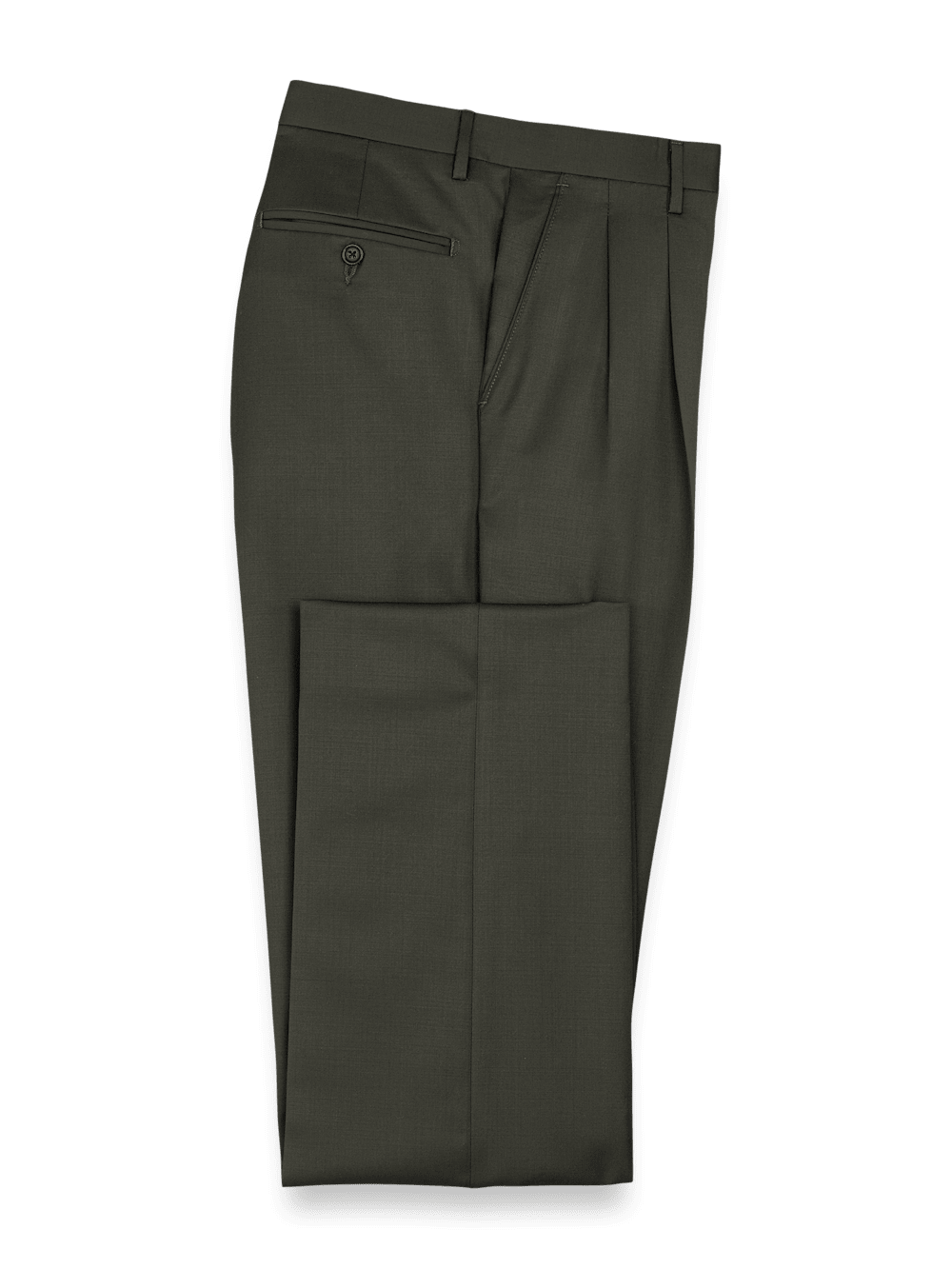 Product Image of Wool Gabardine Pants-Olive#model_pleated front