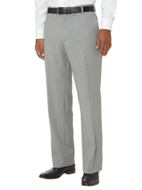 Tailored Fit Wool Gabardine Flat Front Pant - Pearl Grey