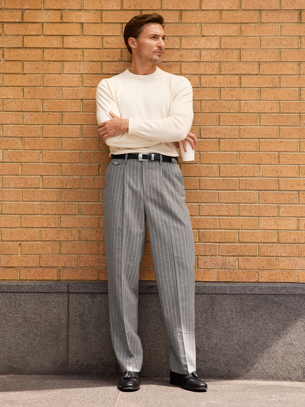 Alternate Shot of Men's Grey Stripe Bottoms 