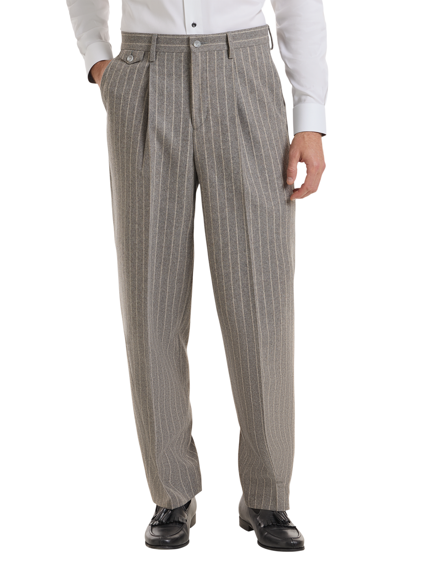 Stripe Single Pleat Wide Leg Trouser - Grey
