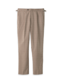 Polyester Blend Check Single Pleat Side Tab Pant - Brown Multi
