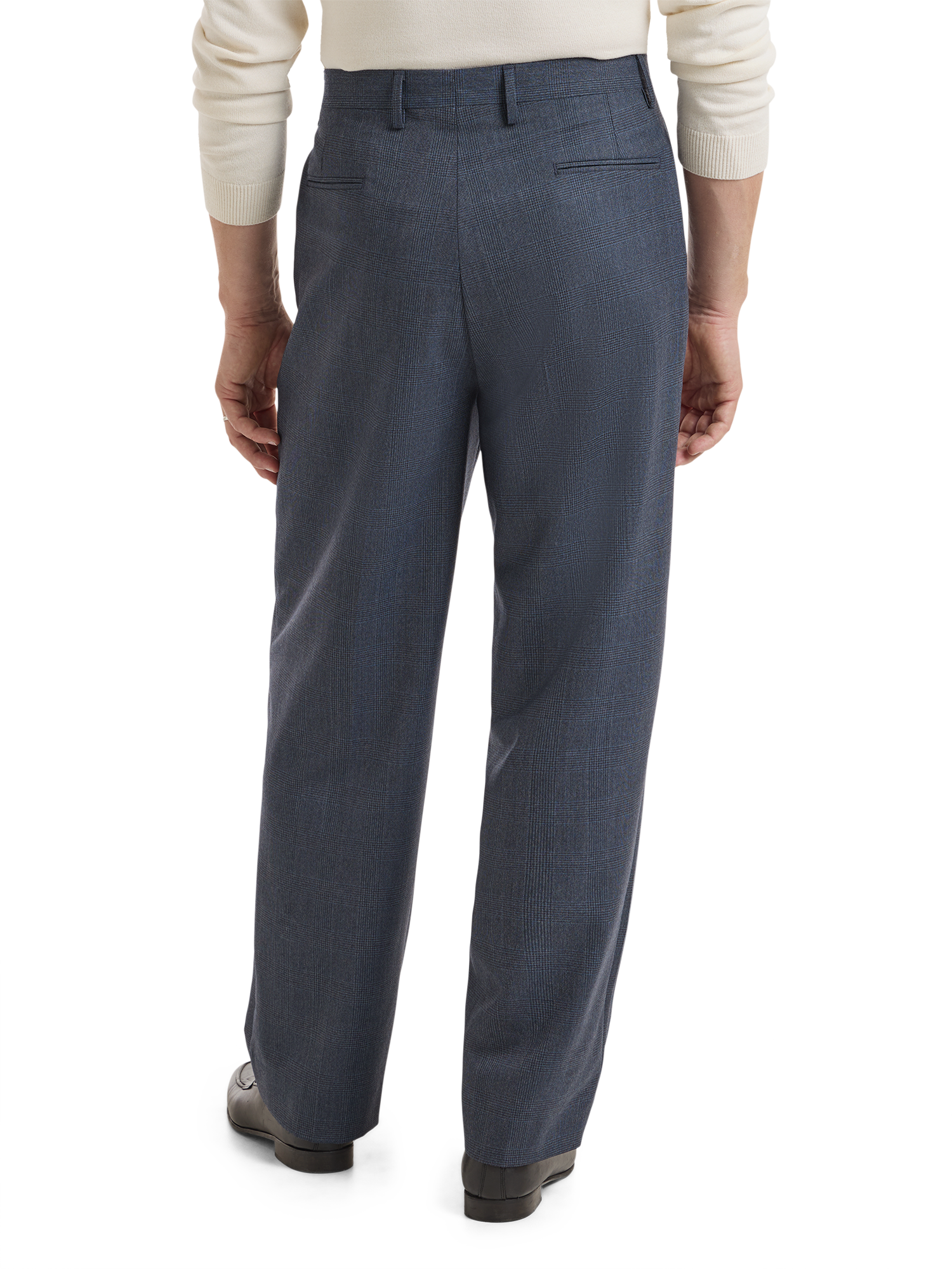 Plaid Single Pleat Wide Leg Pant - Navy