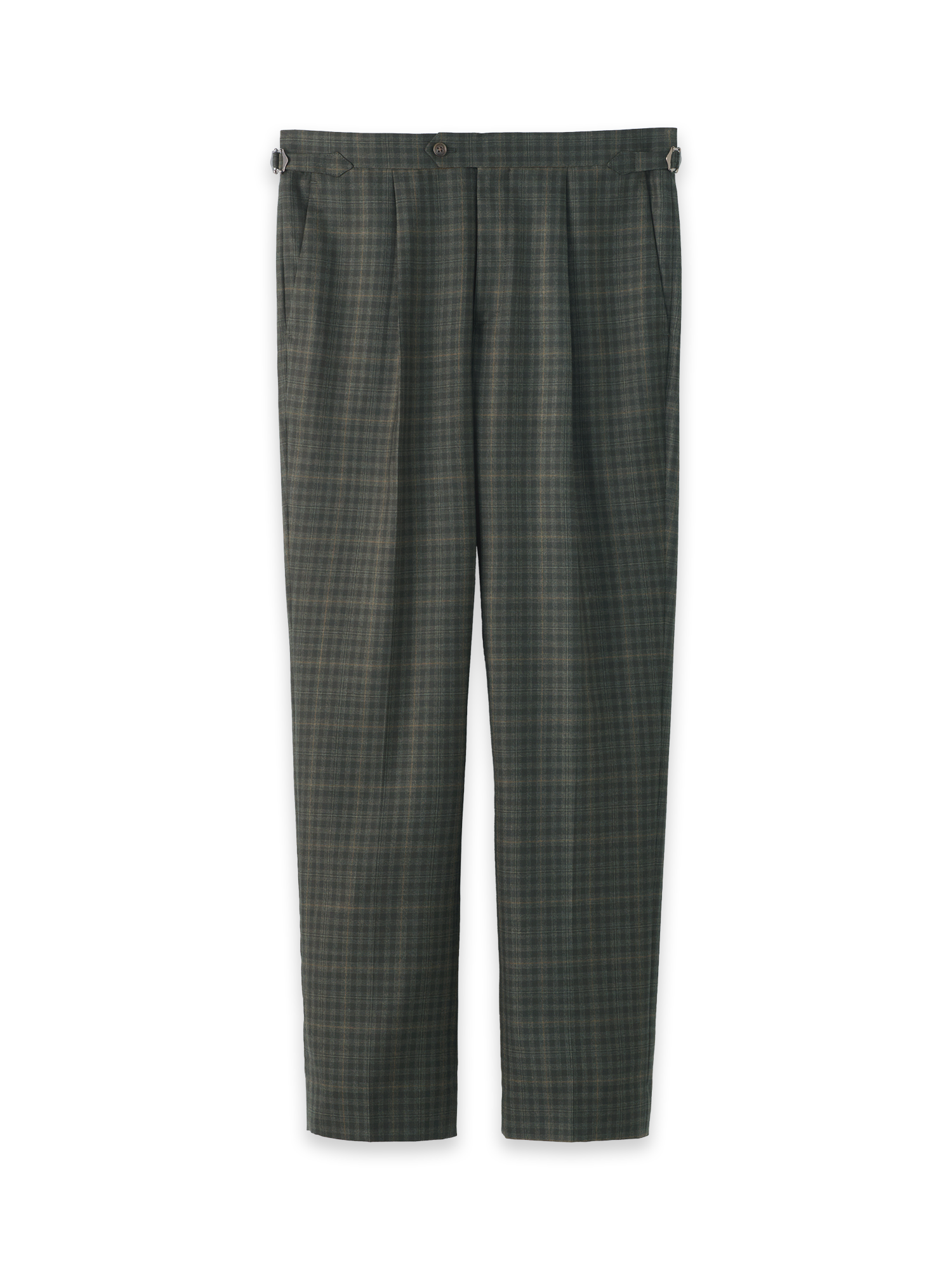 Wool Plaid Single Pleat Side Tab Pant - Green