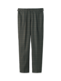 Wool Plaid Single Pleat Side Tab Pant - Green