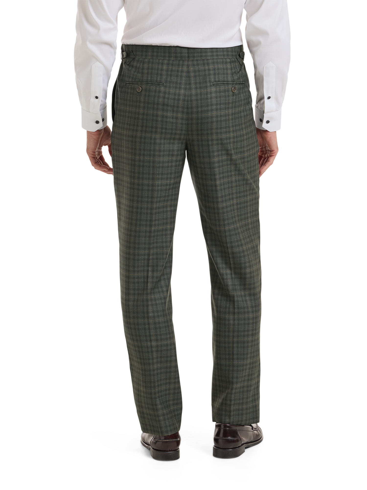 Wool Plaid Single Pleat Side Tab Pant - Green