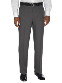 Comfort-Waist Microfiber Herringbone Flat Front Pant - Grey