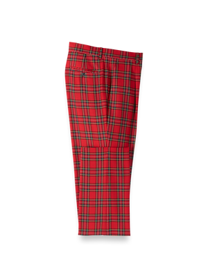 Wool Blend Tartan Single Pleated Pant - Red Multi