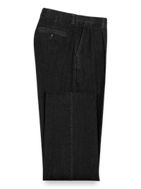 Pleated Denim Pants - Black