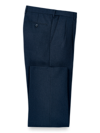 Microfiber Herringbone Pleated Pants - Navy