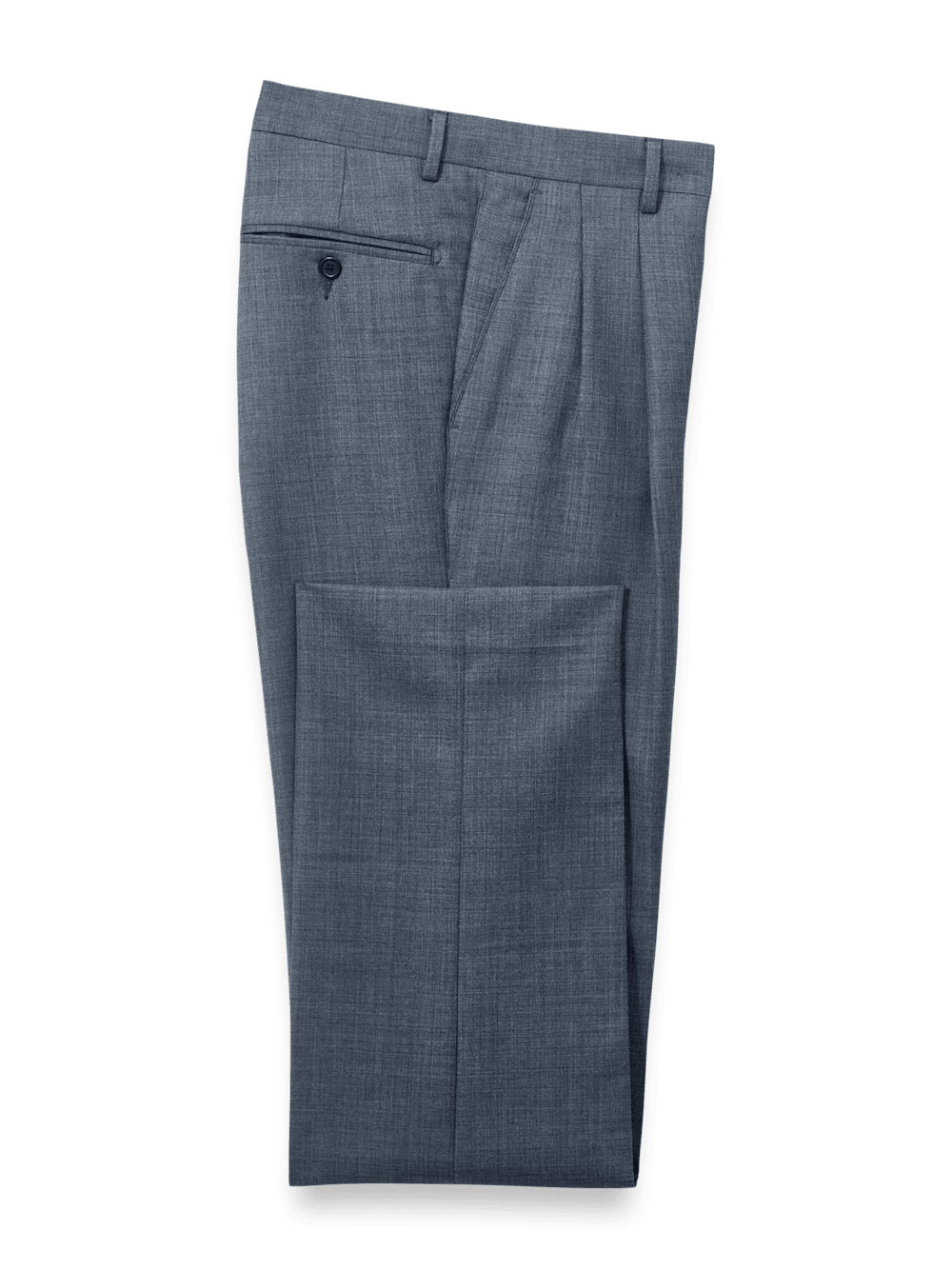 Product Image of Wool Sharkskin Pants-Blue#model_pleated front