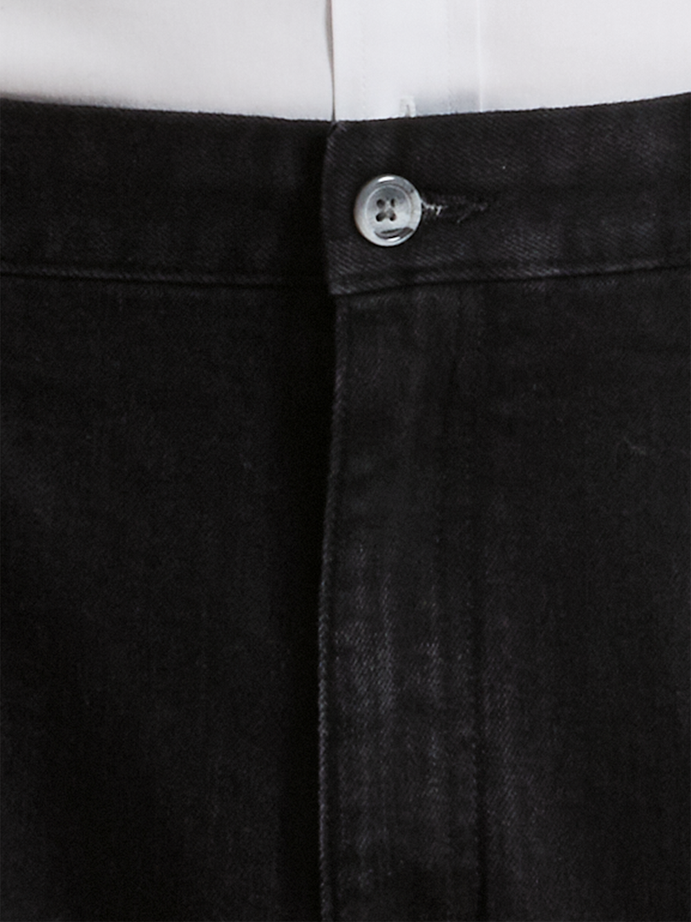 Alternate Shot of Men's Black Solid Bottoms  - 5#["Pleat Front Denim Pants", "model_pleated front flat front"]