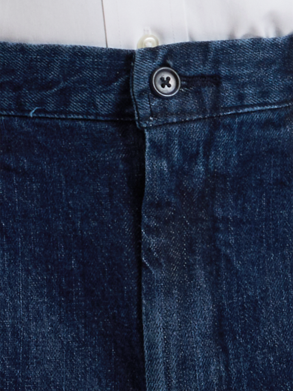 Alternate Shot of Men's Blue Solid Bottoms  - 4#["Pleat Front Denim Pants", "model_flat front pleated front"]