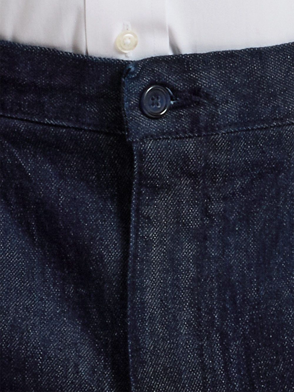Alternate Shot of Men's Dark Blue Solid Bottoms  - 5#["Pleat Front Denim Pants", "model_flat front pleated front"]