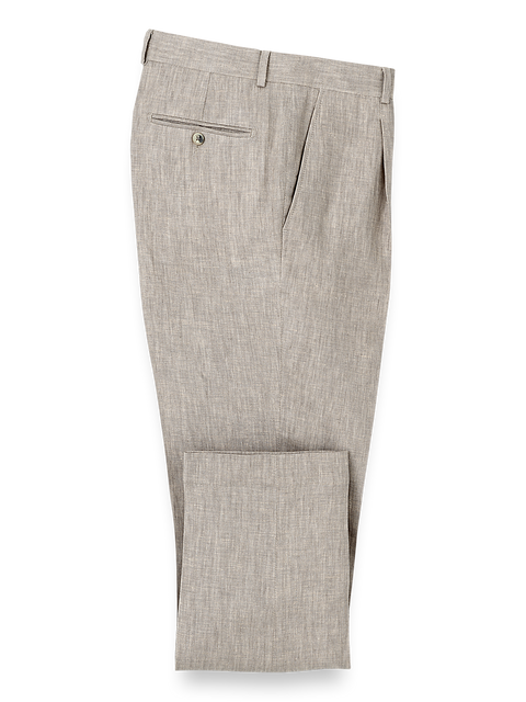 Linen Chambray Twill Single Pleat Pants - Khaki – Paul Fredrick