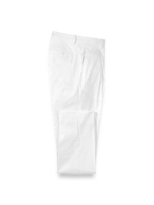 Cotton Seersucker Single Pleated Pants - White