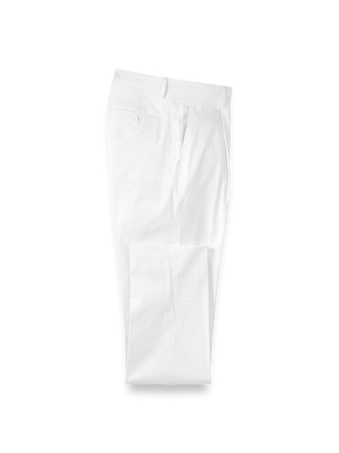 Cotton Seersucker Single Pleated Pants - White – Paul Fredrick
