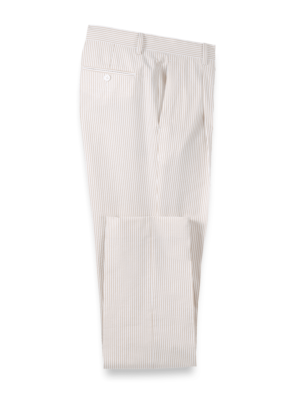 Product Image of Cotton Seersucker Single Pleated Pants-Tan/White