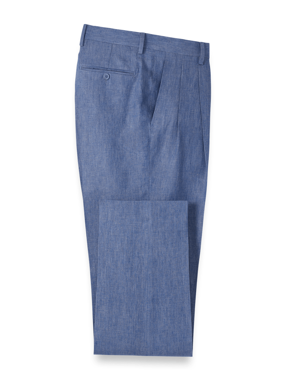 Product Image of Linen Chambray Twill Pants-Blue#model_pleated front