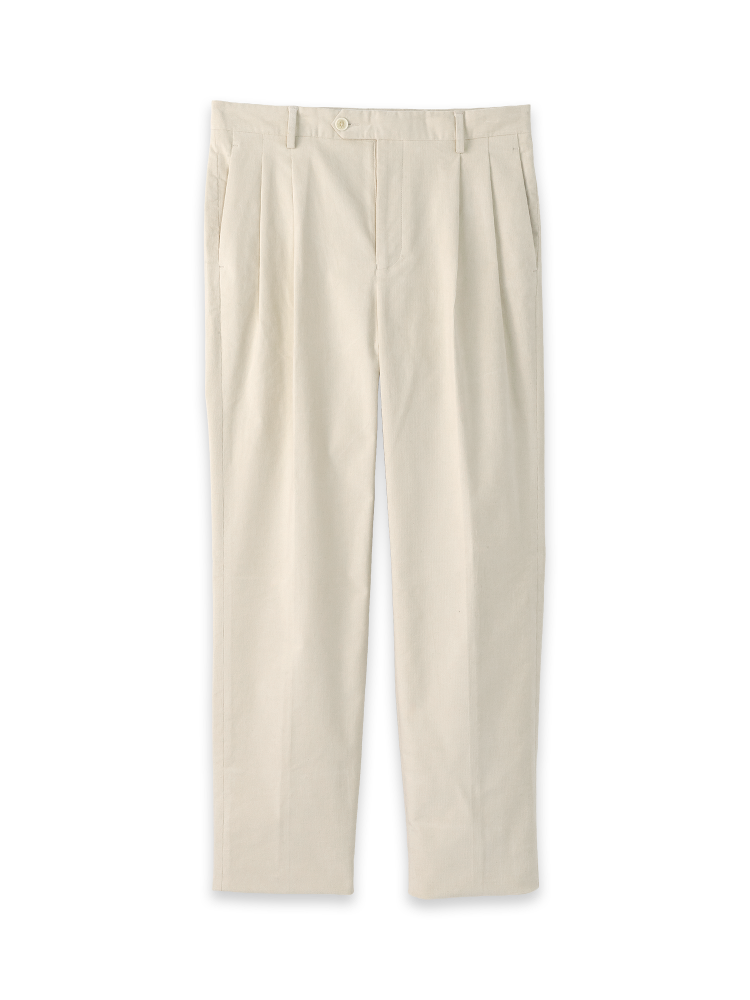 Product Image of Cotton Stretch Corduroy Pants-Winter White#model_pleated front