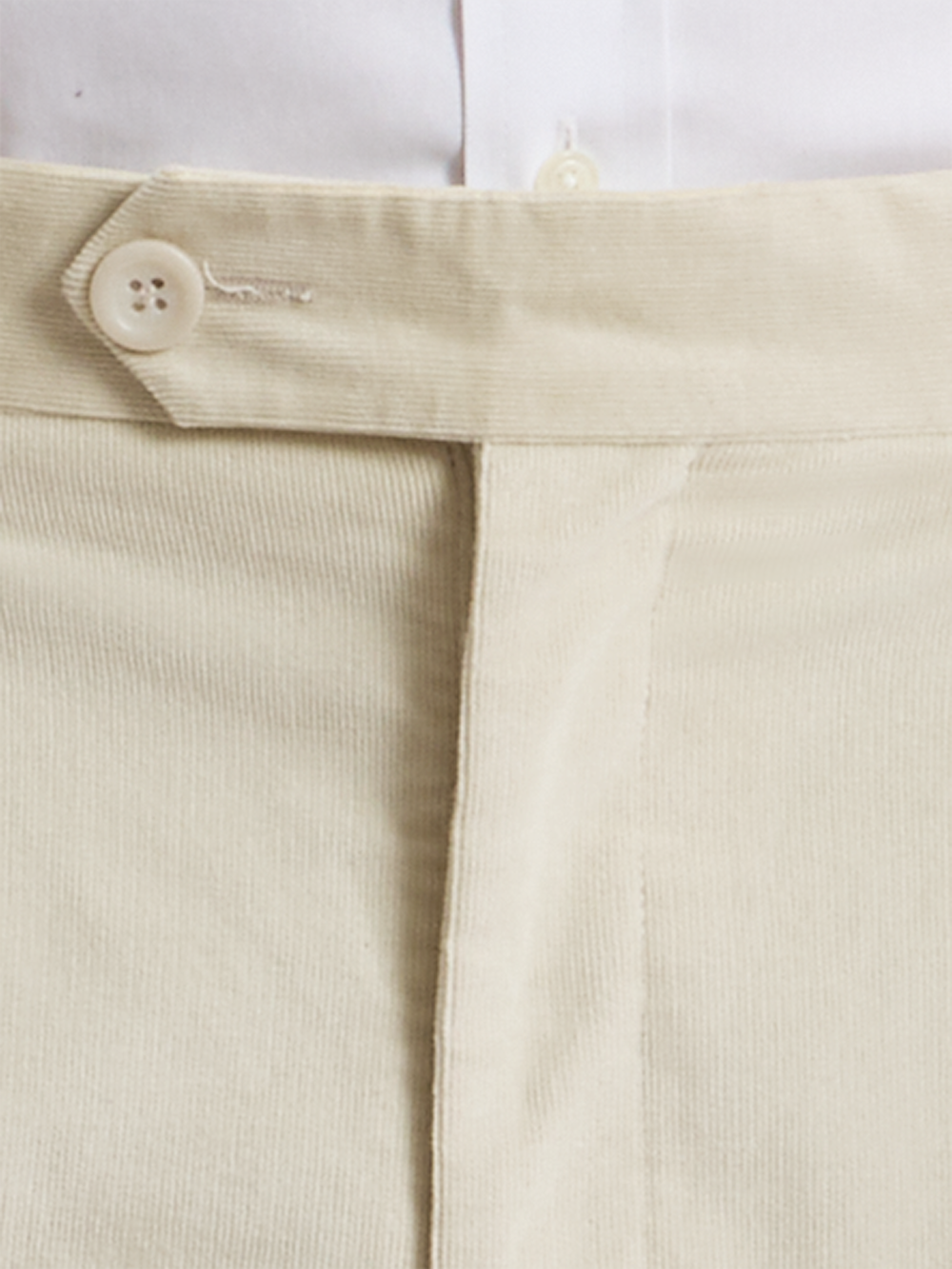 Alternate Shot of Men's Winter White Solid Bottoms  - 3#["Cotton Stretch Corduroy Pleated Pants", "model_pleated front"]