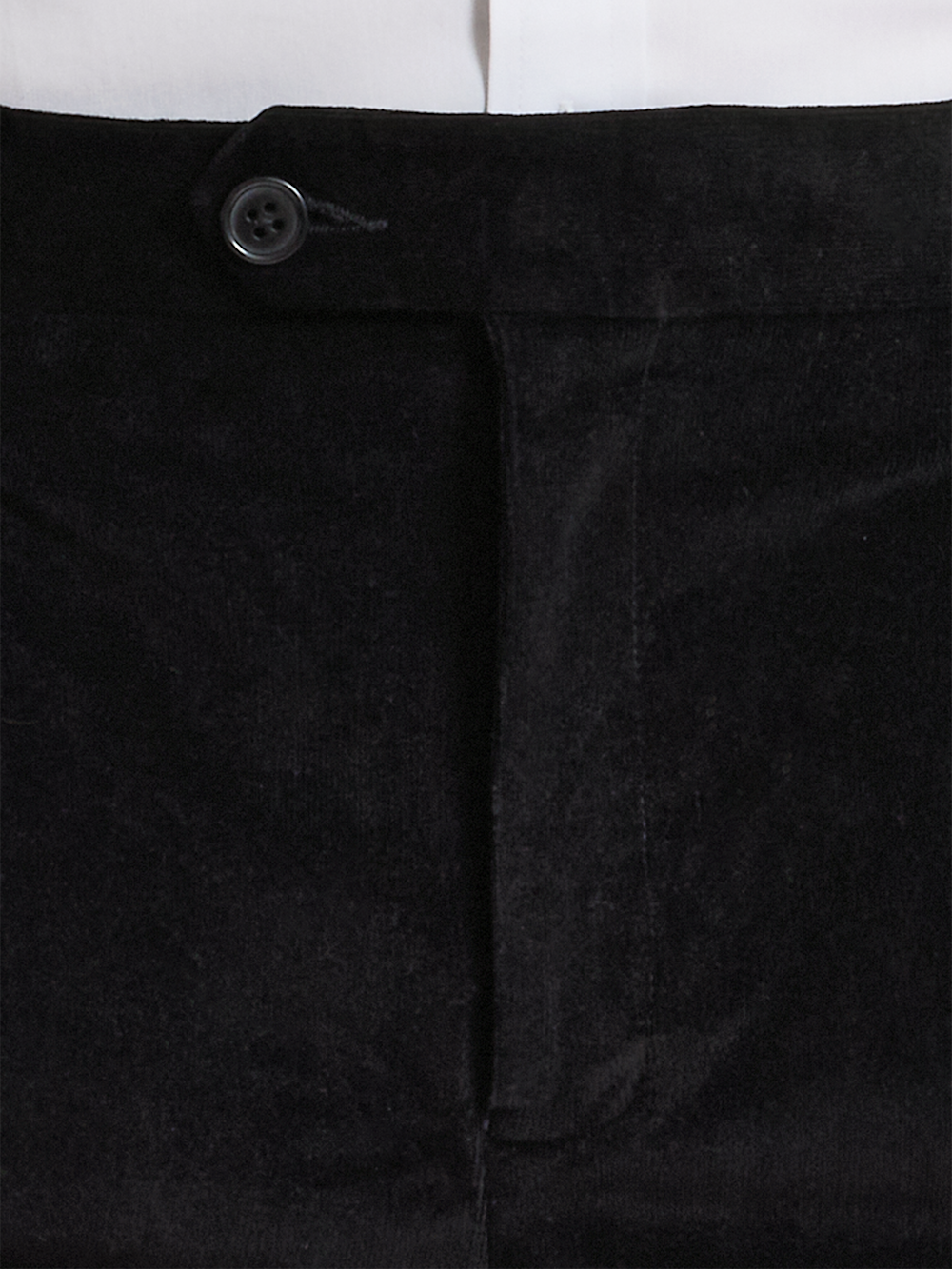 Alternate Shot of Men's Black Solid Bottoms  - 3#["Cotton Stretch Corduroy Pleated Pants", "model_pleated front"]