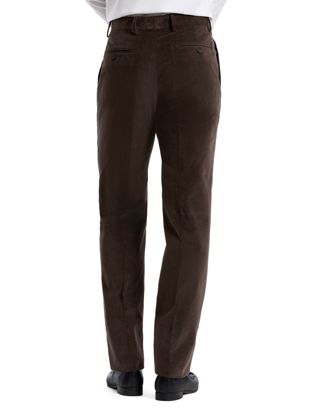 Alternate Shot of Men's Dark Brown Solid Bottoms  - 2#["Cotton Stretch Corduroy Pleated Pants", "model_pleated front"]