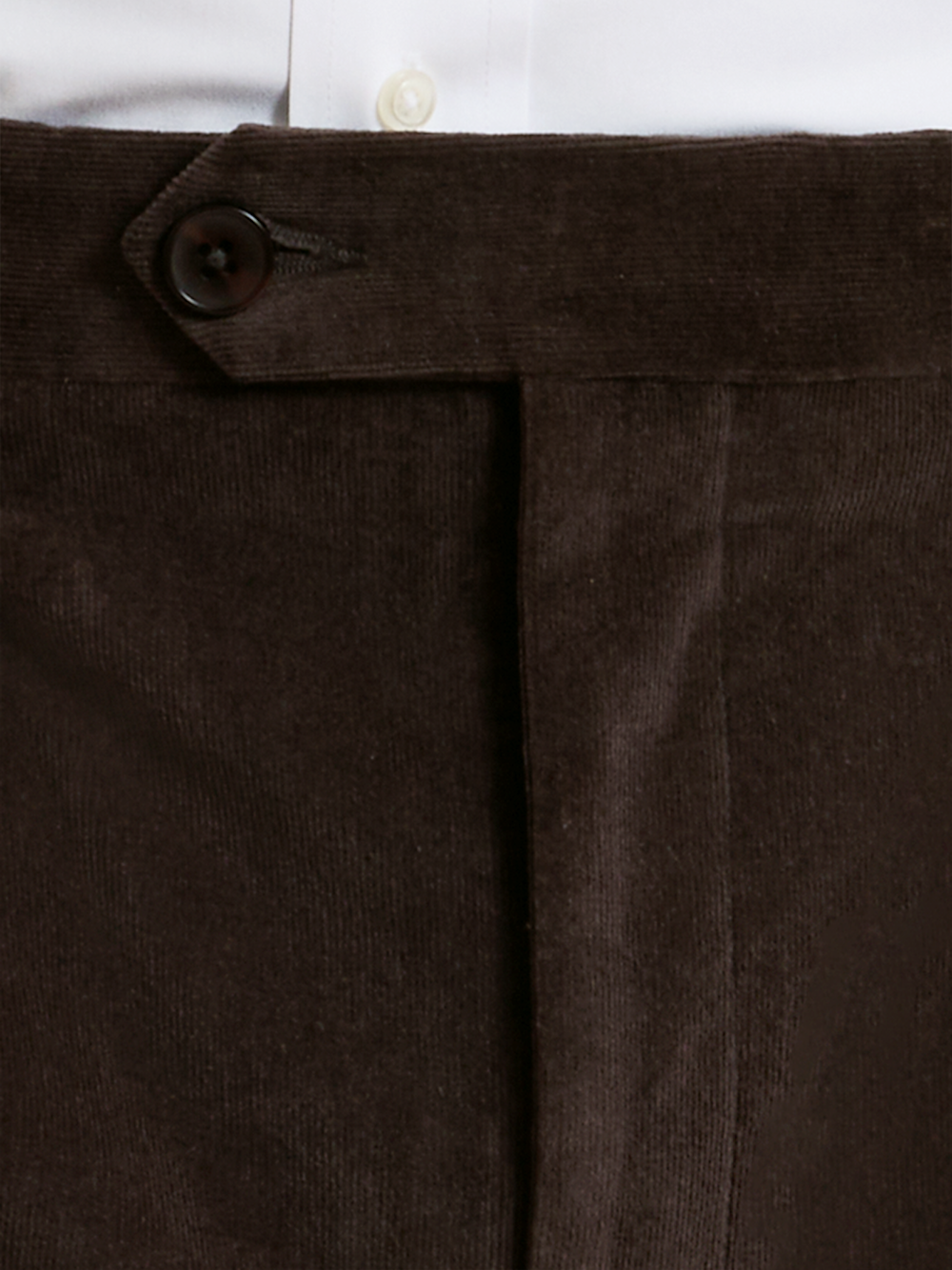 Alternate Shot of Men's Dark Brown Solid Bottoms  - 3#["Cotton Stretch Corduroy Pleated Pants", "model_pleated front"]
